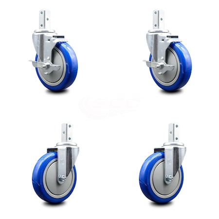 Service Caster 5 Inch Blue Polyurethane Wheel Swivel 3/4 Inch Square Stem Caster Brakes, 2PK SCC-SQ20S514-PPUB-BLUE-TLB-34-2-S-2